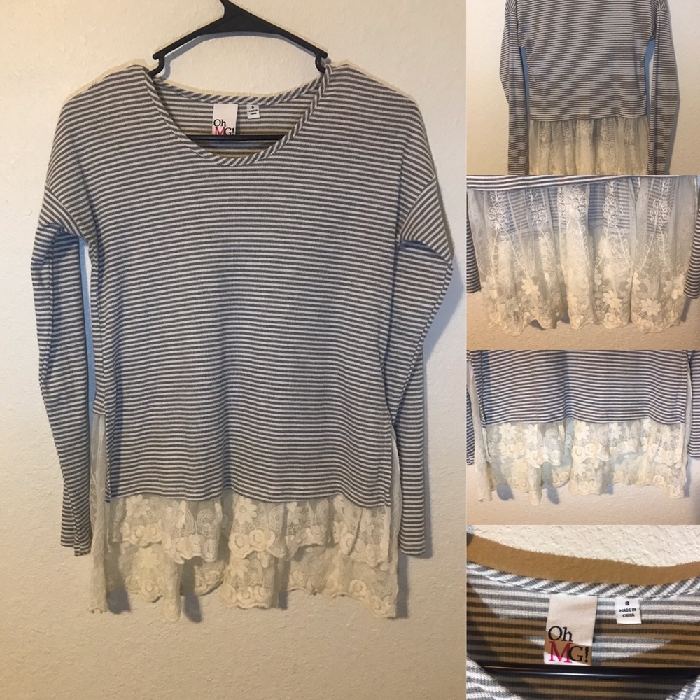 4/$24 Gray & White Striped Long Sleeve Floral Mesh